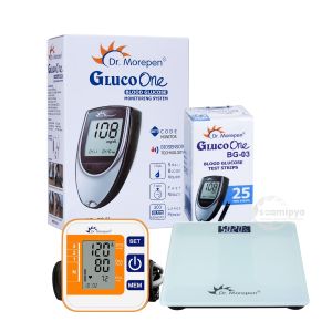 Dr Morepen Glucoone BG03 Blood Glucose Monitor + 25 strips + Dr Morepen Digital BP Monitor (BP-14) + Dr Morepen Digital Weighing Machine 
