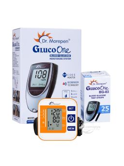 Dr Morepen Glucoone BG03 Blood Glucose Monitor + 25 strips + Dr Morepen Digital BP Monitor (BP-14)