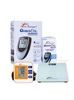 Dr Morepen Glucoone BG03 Blood Glucose Monitor + 25 strips + Dr Morepen Digital BP Monitor (BP-14) + Dr Morepen Digital Weighing Machine 