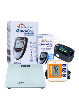 Dr Morepen Glucoone BG03 Blood Glucose Monitor + 25 strips + Dr Morepen Digital BP Monitor (BP-14) + Dr Morepen Digital Weighing Machine + Dr Morepen Pulse Oximeter (PO14)
